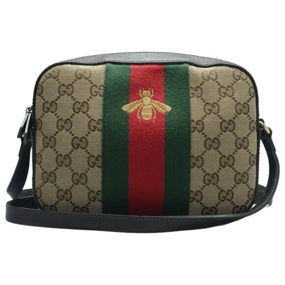 GUCCI Webby Bee Brown Cloth Shoulder Bag 760-061925 - Picture 1 of 11